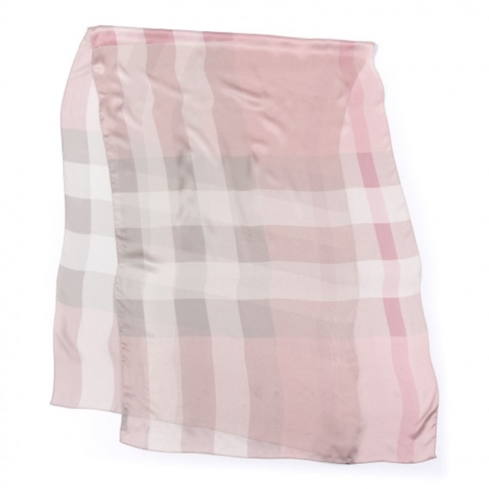 NEW BURBERRY 
Satin Silk Mega Check Scarf Pale Pink/Grey